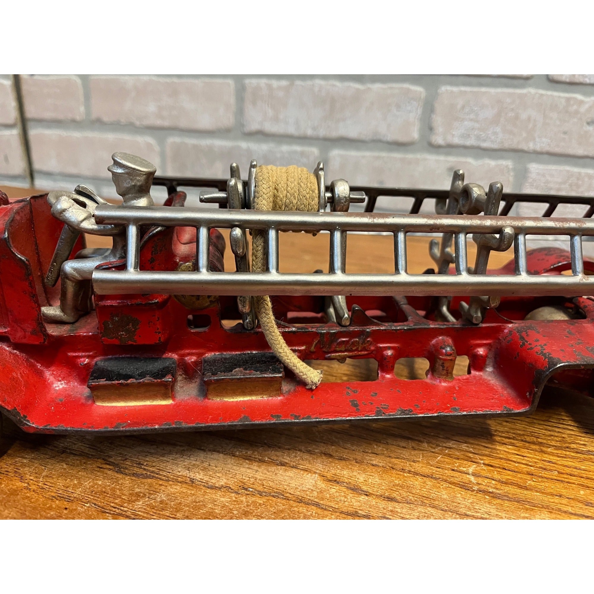 Vintage 1930s Arcade Mack Fire Hook & Ladder Truck Cast Iron Toy Large