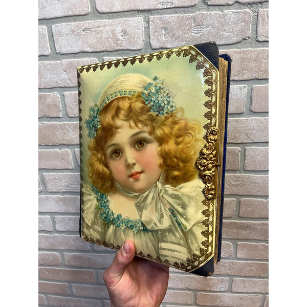 Antique Victorian Cabinet Photo Album Celluloid Cover Little Girl w/ Photographs