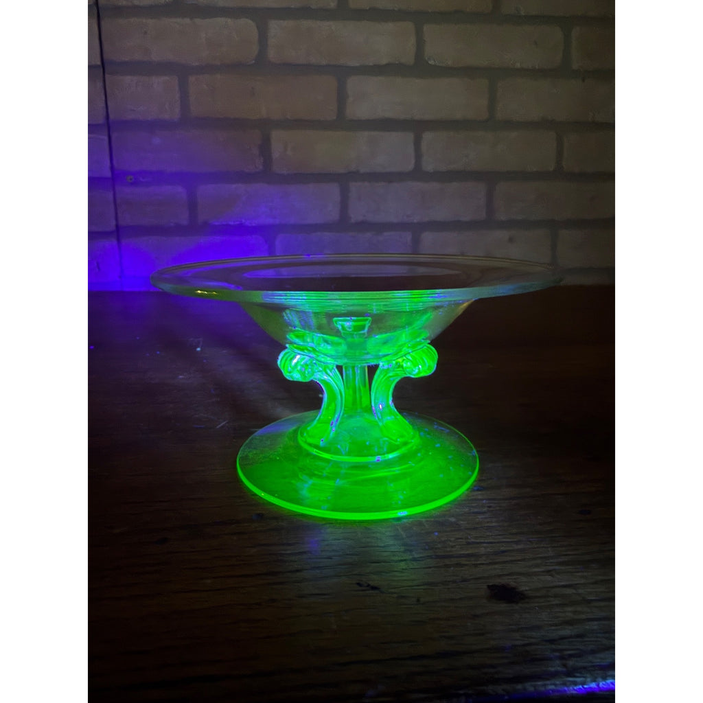 Fostoria Glass Company Green Uranium UV Glows Footed Dish
