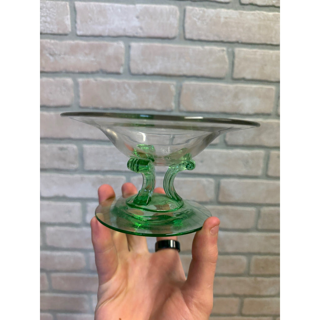 Fostoria Glass Company Green Uranium UV Glows Footed Dish