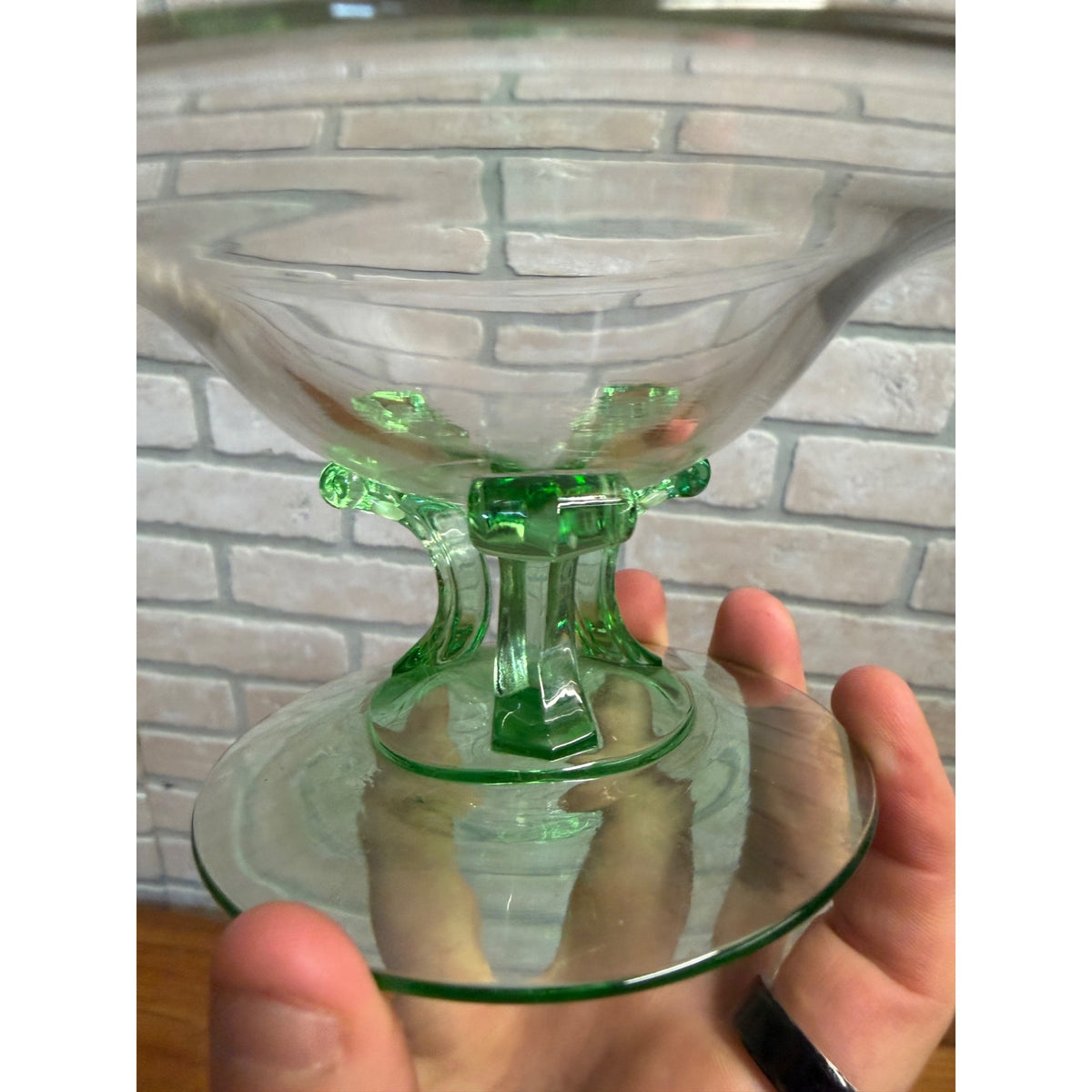 Fostoria Glass Company Green Uranium UV Glows Footed Dish