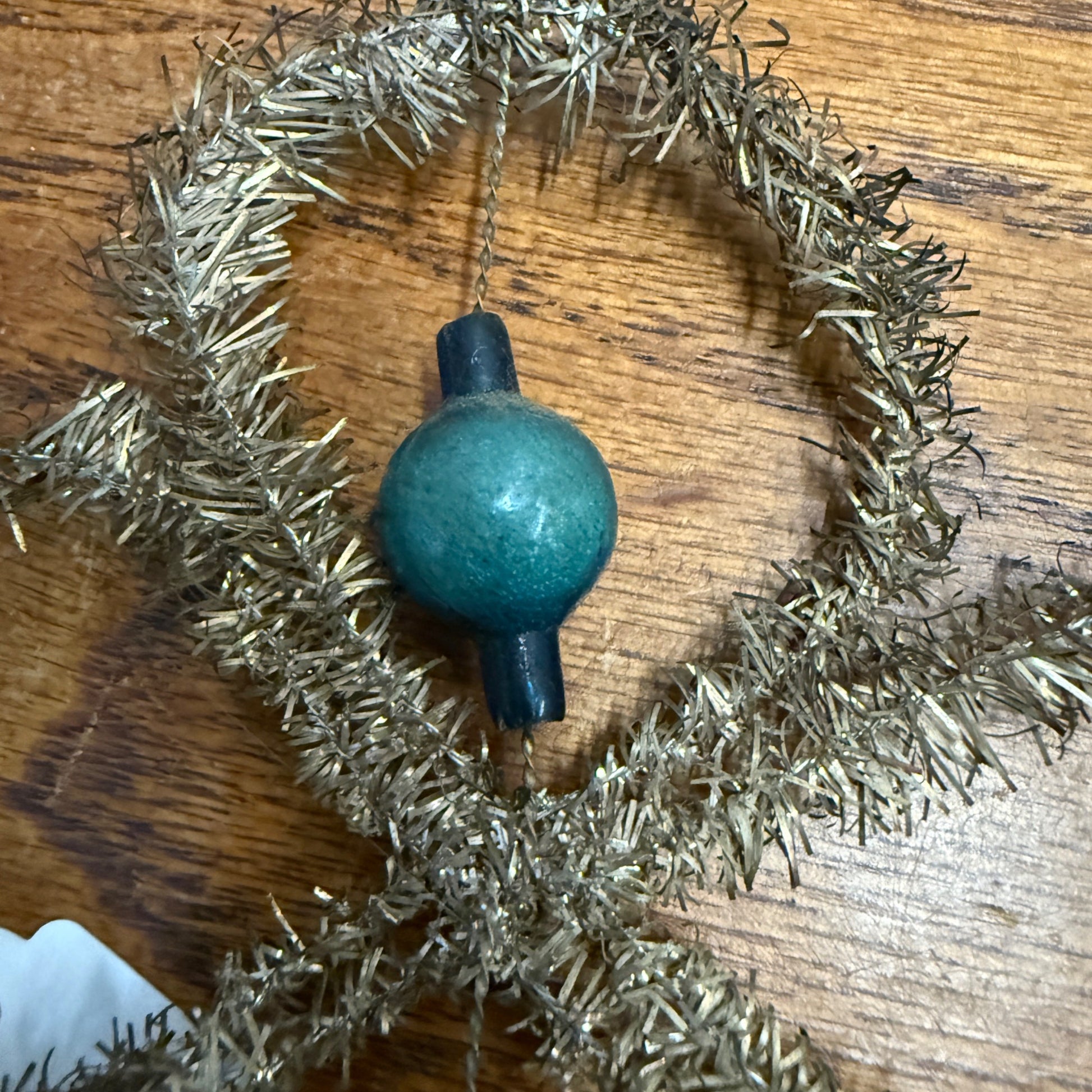 Vintage Antique Victorian Christmas Ornament Tinsel and Beaded Glass Wire