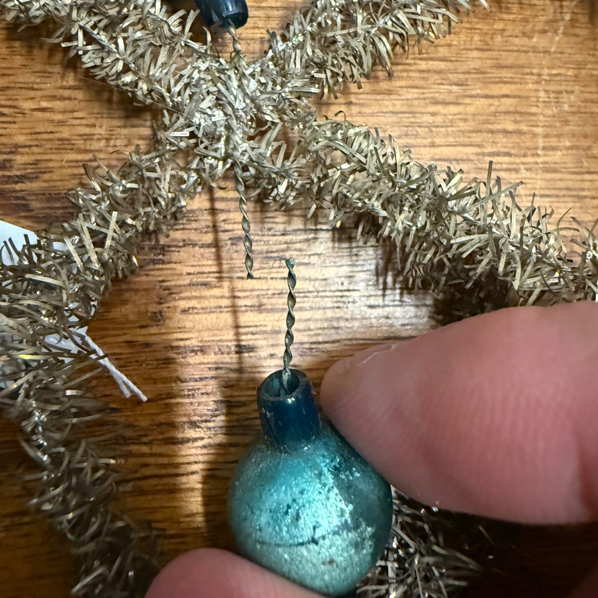 Vintage Antique Victorian Christmas Ornament Tinsel and Beaded Glass Wire