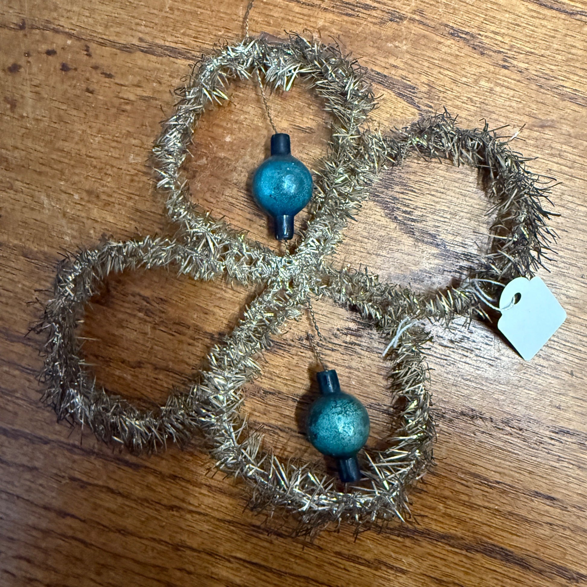 Vintage Antique Victorian Christmas Ornament Tinsel and Beaded Glass Wire