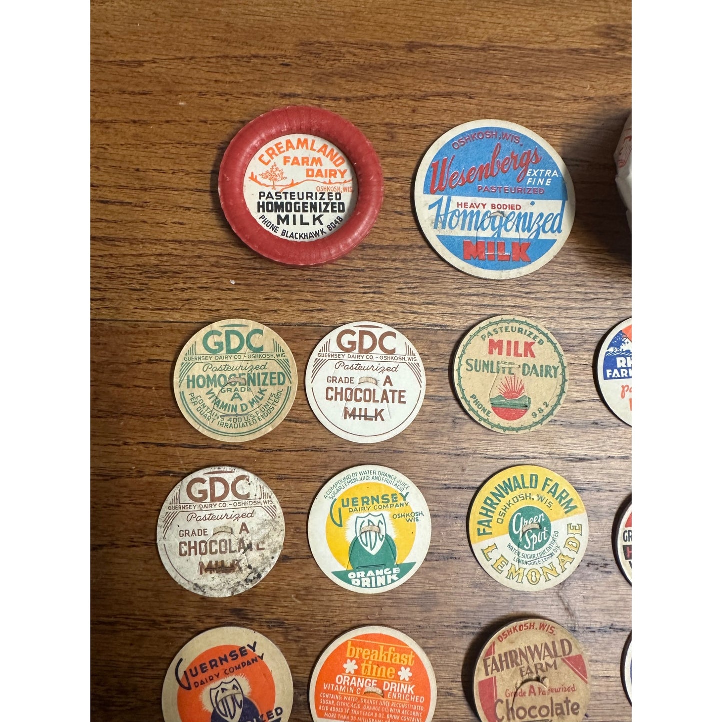 Vintage Oshkosh Wisconsin Collection of Milk Bottle Dairy Caps Covers