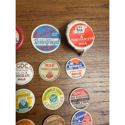 Vintage Oshkosh Wisconsin Collection of Milk Bottle Dairy Caps Covers