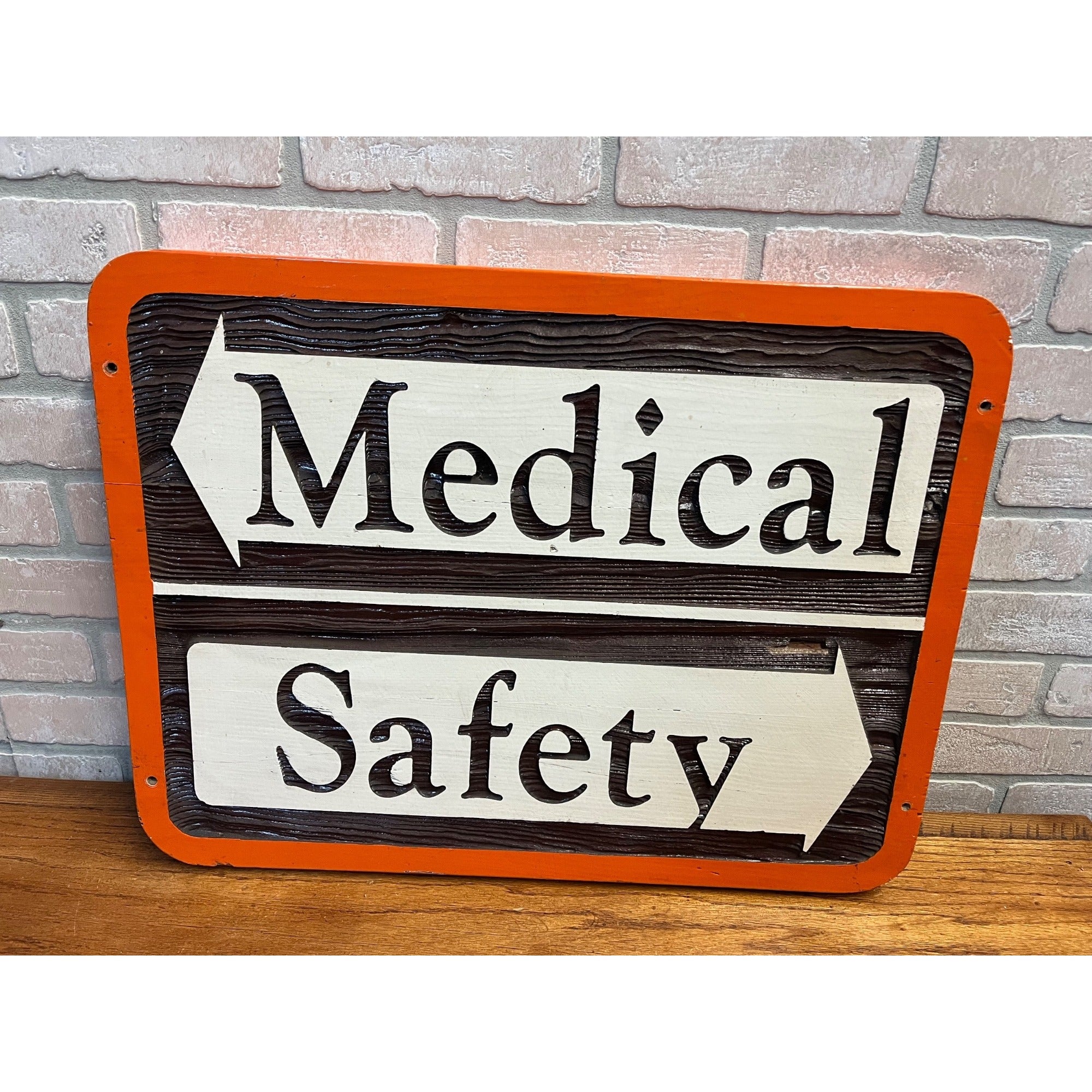 Vintage Painted Wood Facility Sign Medical and Safety Directional Arrows Hospital Decor