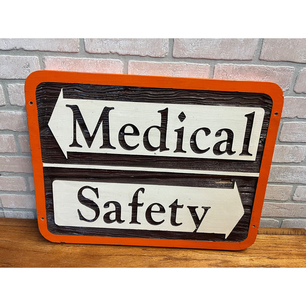 Vintage Painted Wood Facility Sign Medical and Safety Directional Arrows Hospital Decor