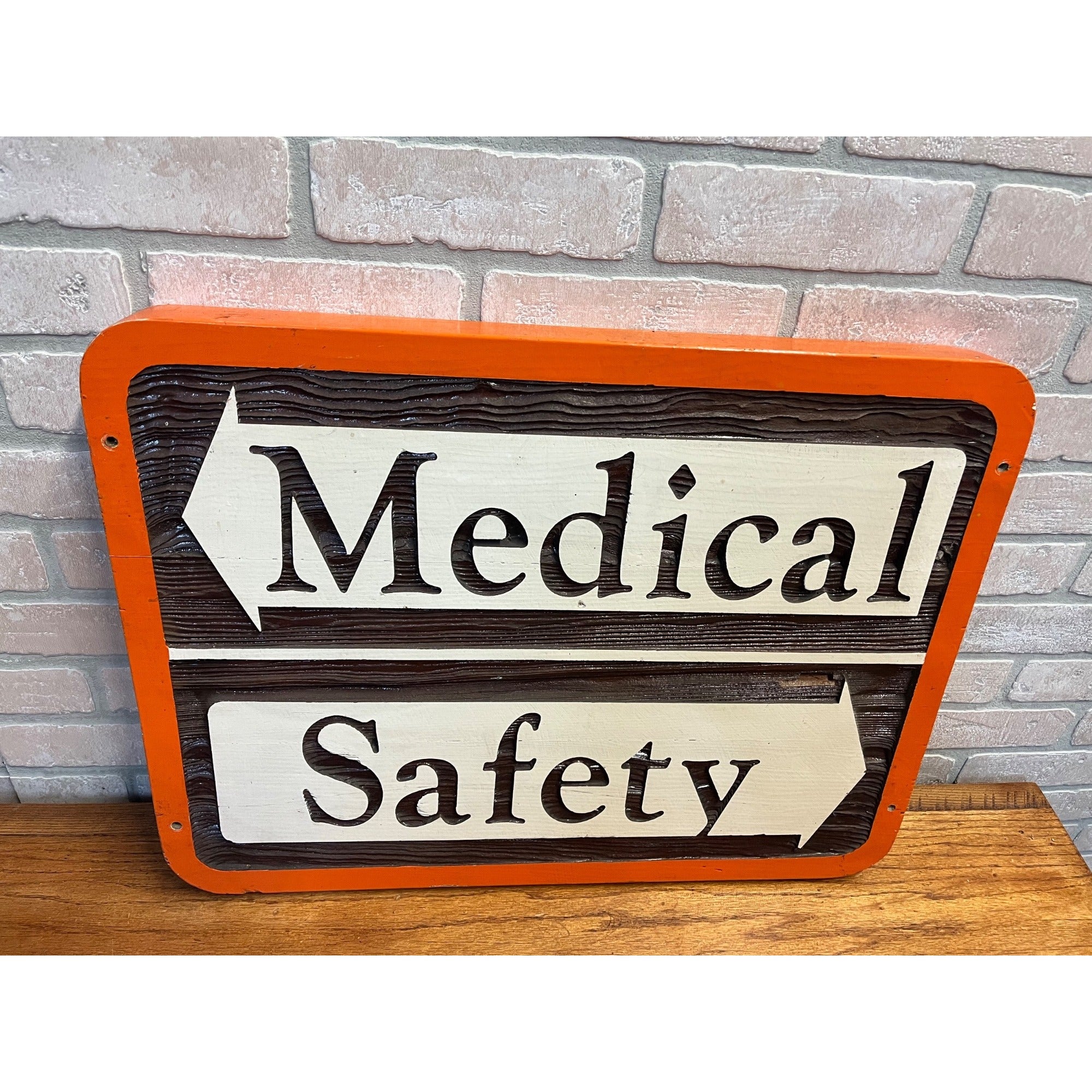 Vintage Painted Wood Facility Sign Medical and Safety Directional Arrows Hospital Decor