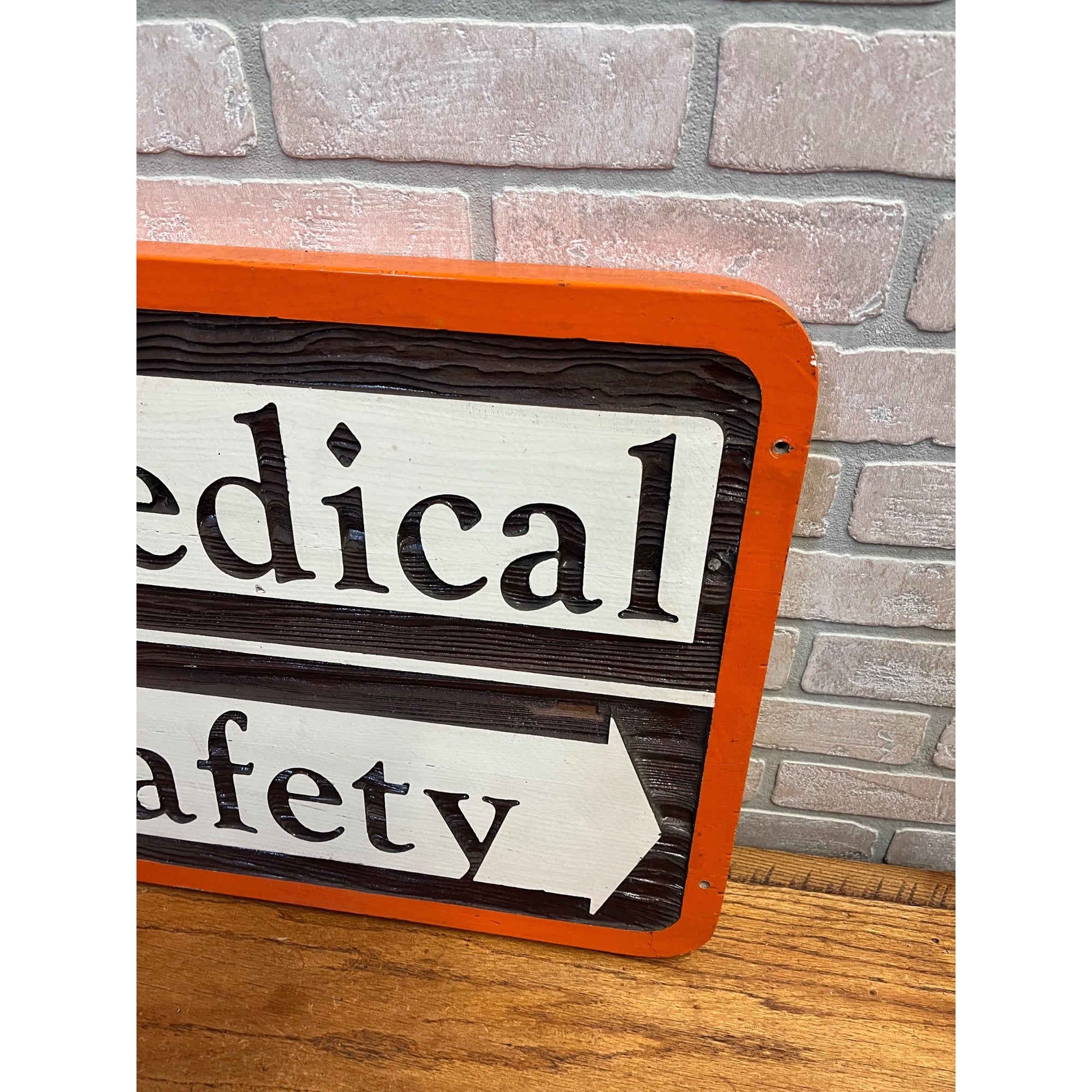 Vintage Painted Wood Facility Sign Medical and Safety Directional Arrows Hospital Decor