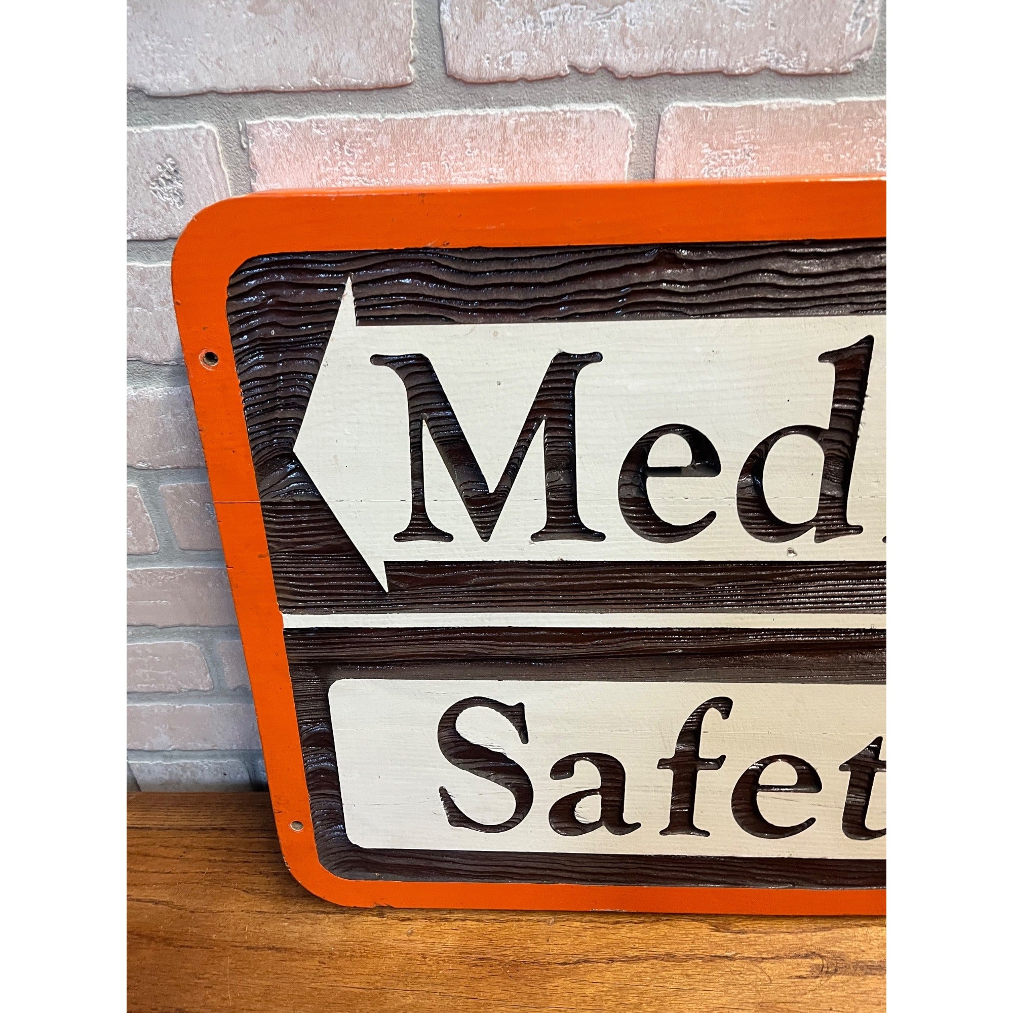 Vintage Painted Wood Facility Sign Medical and Safety Directional Arrows Hospital Decor