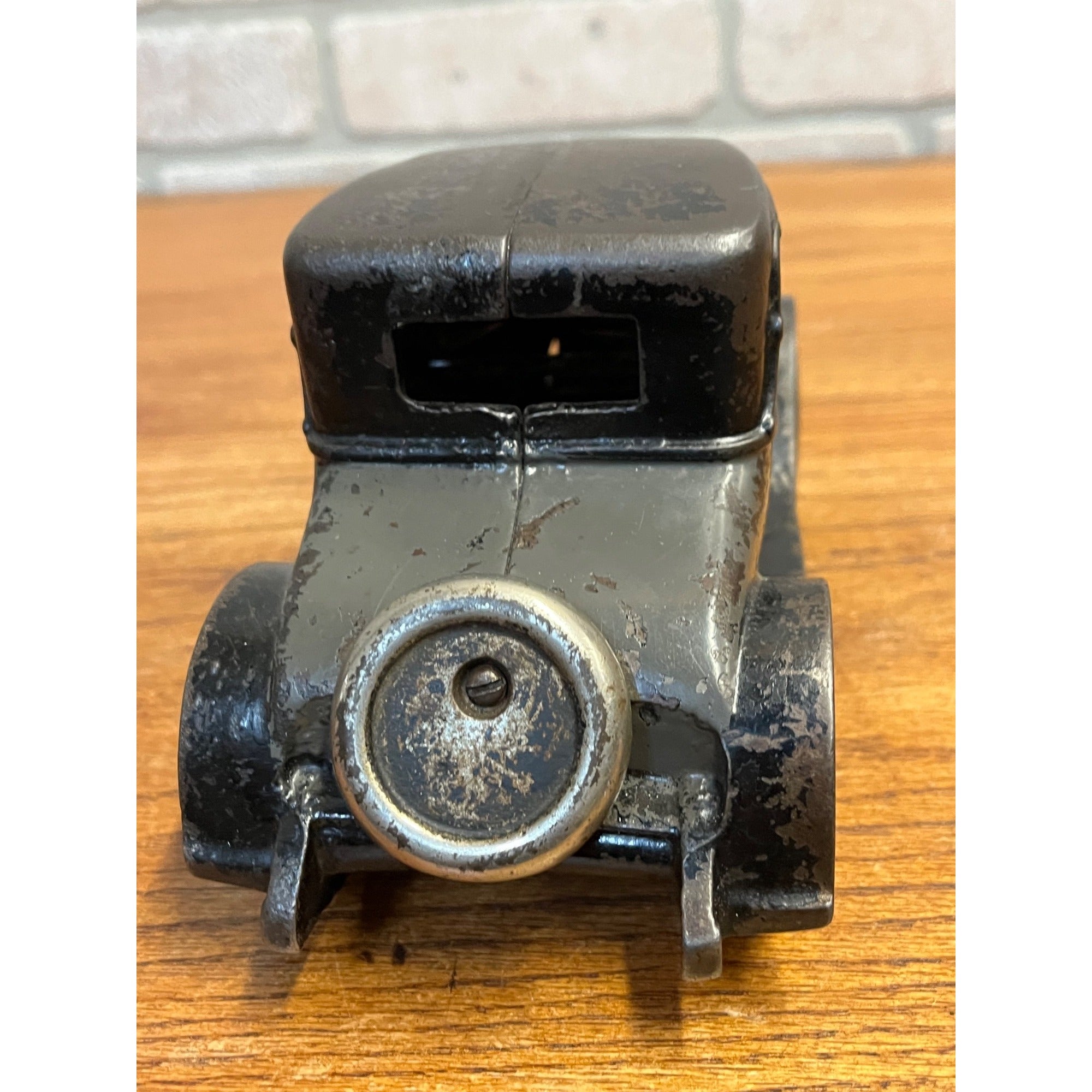 Vintage Arcade Two Tone Gray & Black Cast Iron Chevy Coupe / Sedan 8"