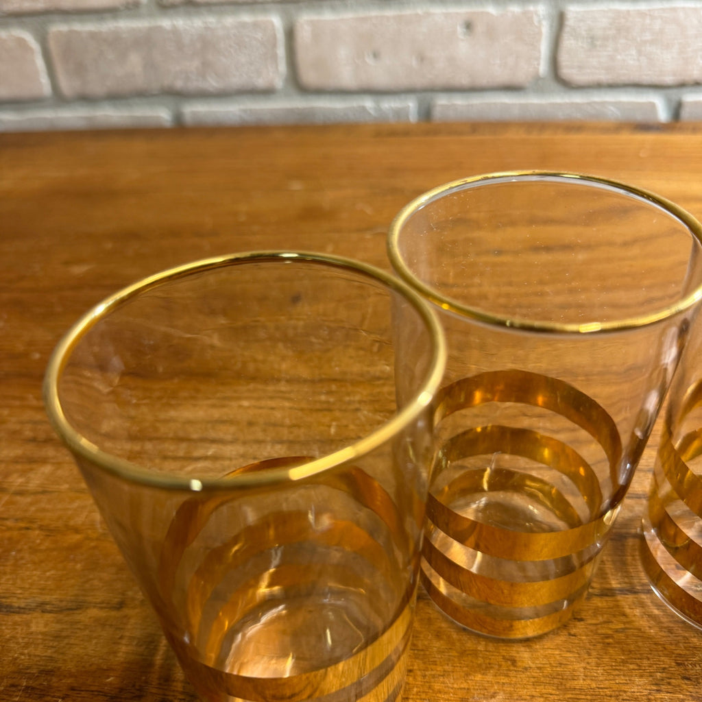 Vintage Gold Striped Mid-Century Drinking Glasses Tumblers Set 4 Culver? Thorpe?
