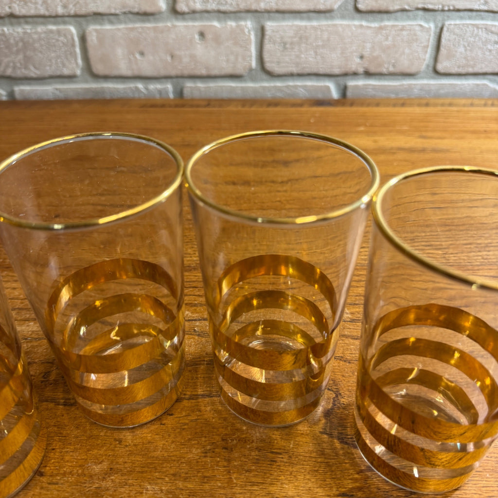 Vintage Gold Striped Mid-Century Drinking Glasses Tumblers Set 4 Culver? Thorpe?