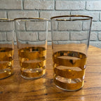 Vintage Gold Striped Mid-Century Drinking Glasses Tumblers Set 4 Culver? Thorpe?