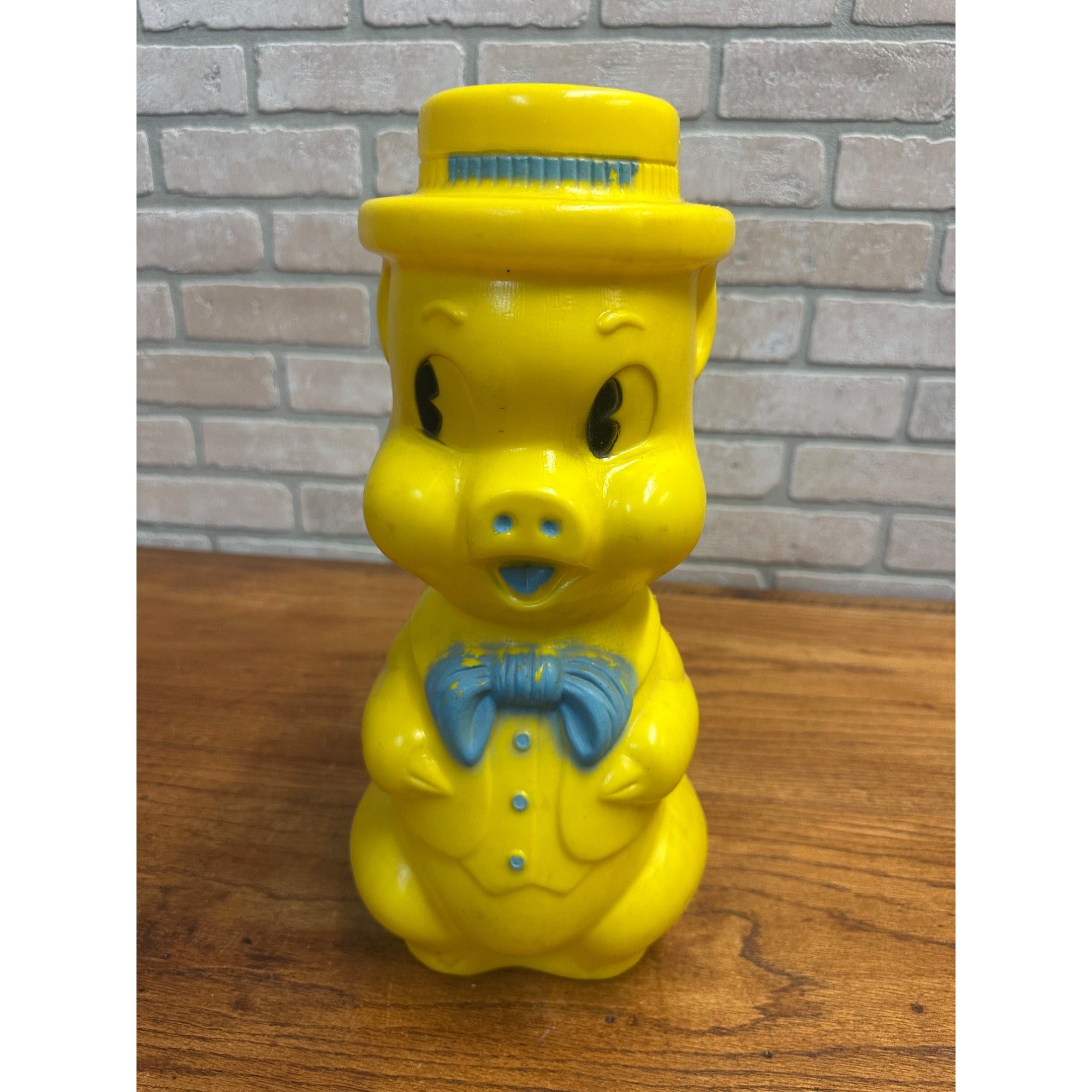 Vintage Blow Mold Pig Coin Bank A. J. Renzi Corp. 1964 Yellow 16"