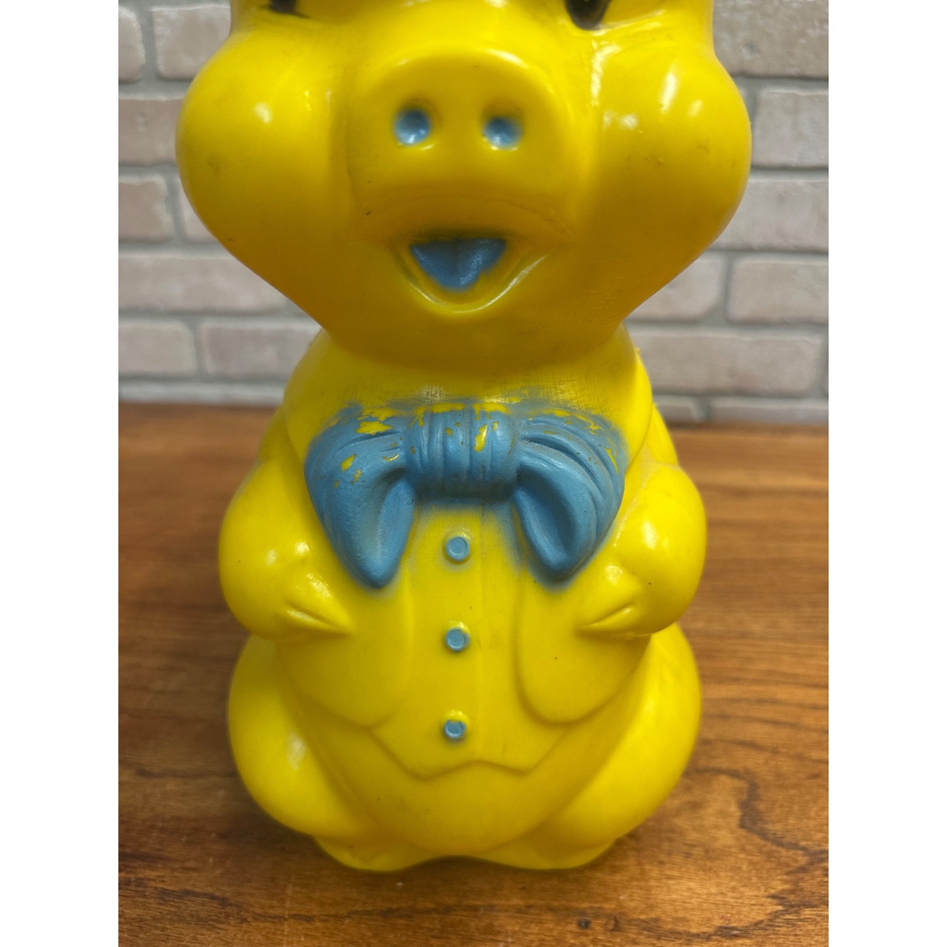 Vintage Blow Mold Pig Coin Bank A. J. Renzi Corp. 1964 Yellow 16"