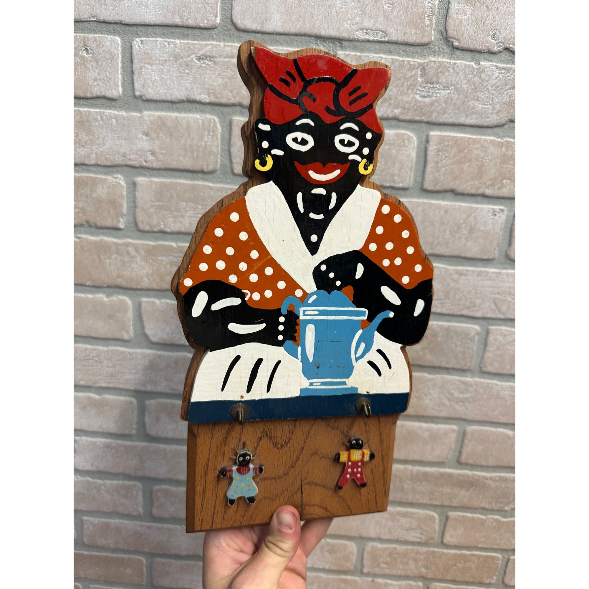 Vintage Black Americana Mammy Key Holder Hook Plaque Wooden Wall Decor