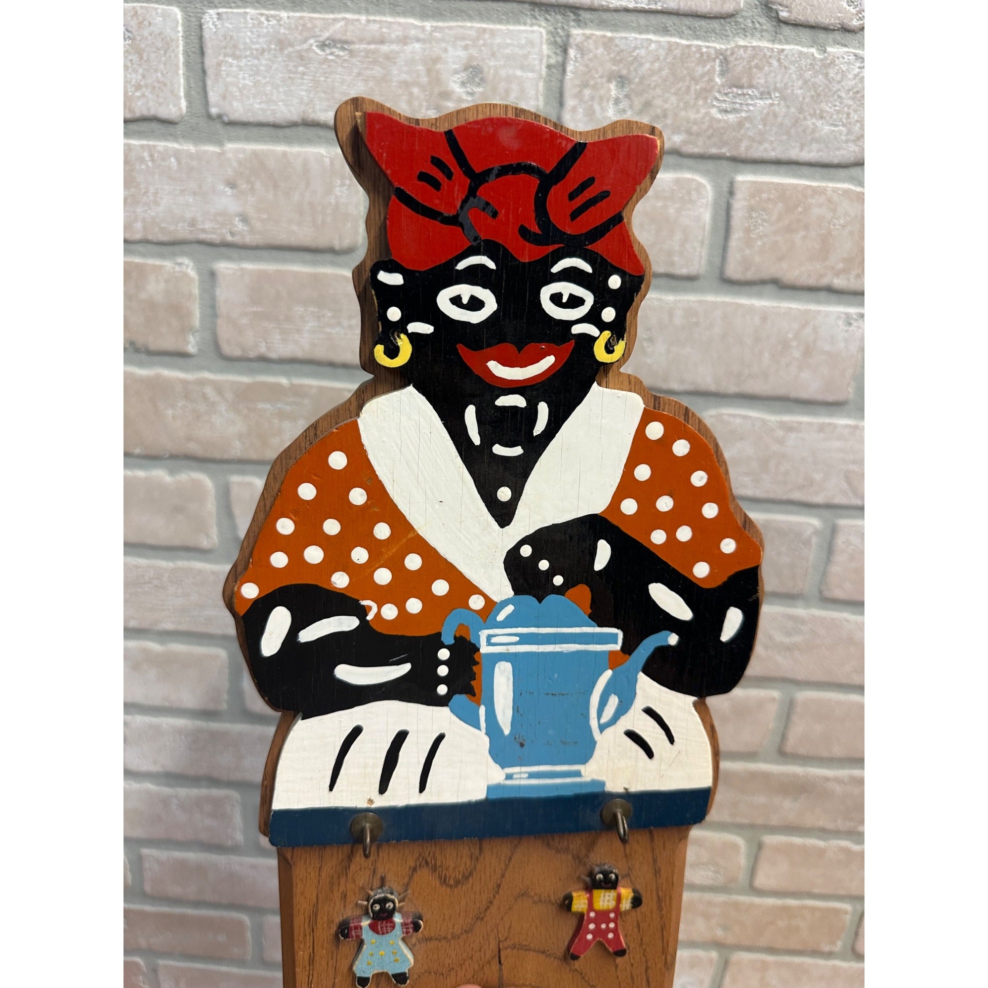 Vintage Black Americana Mammy Key Holder Hook Plaque Wooden Wall Decor