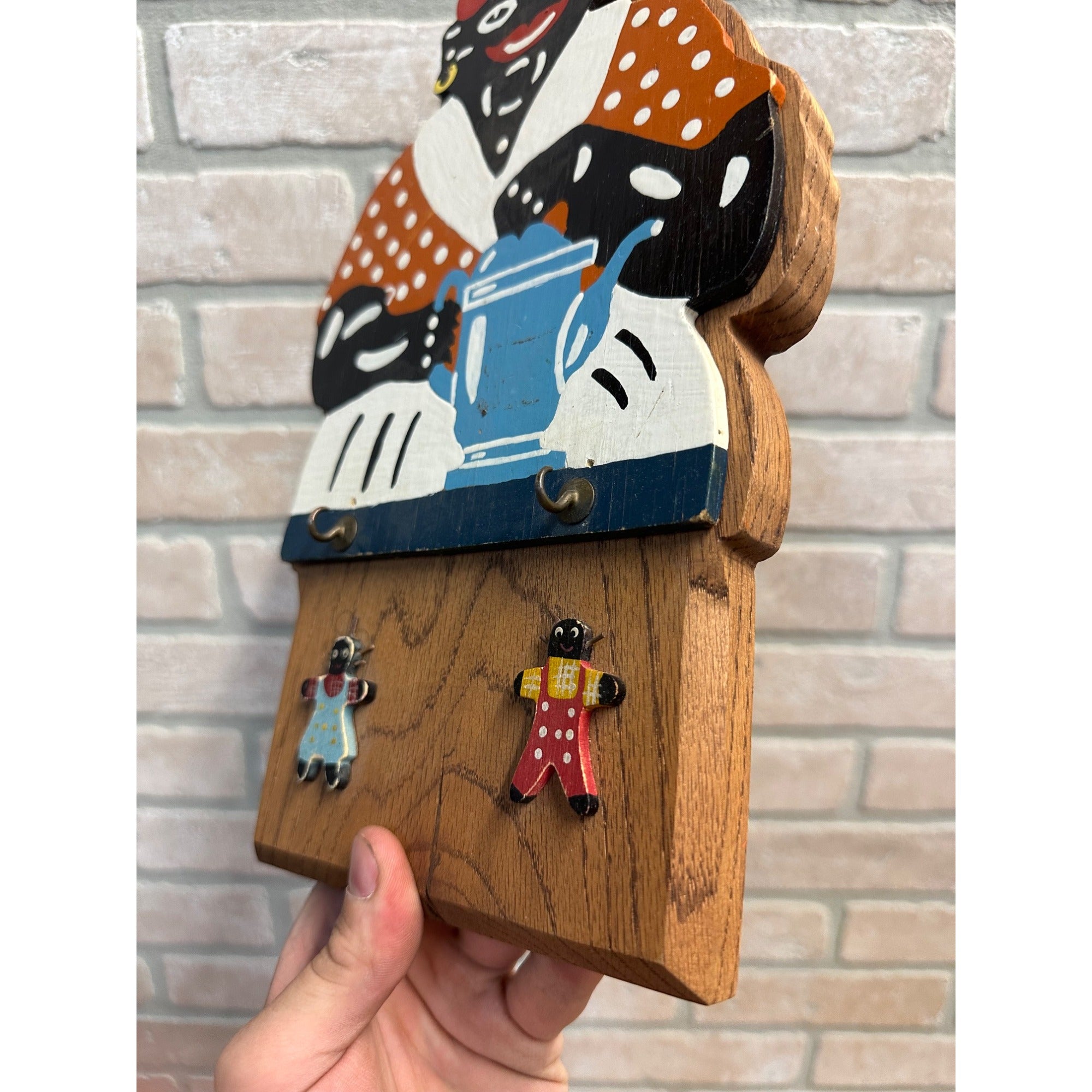 Vintage Black Americana Mammy Key Holder Hook Plaque Wooden Wall Decor