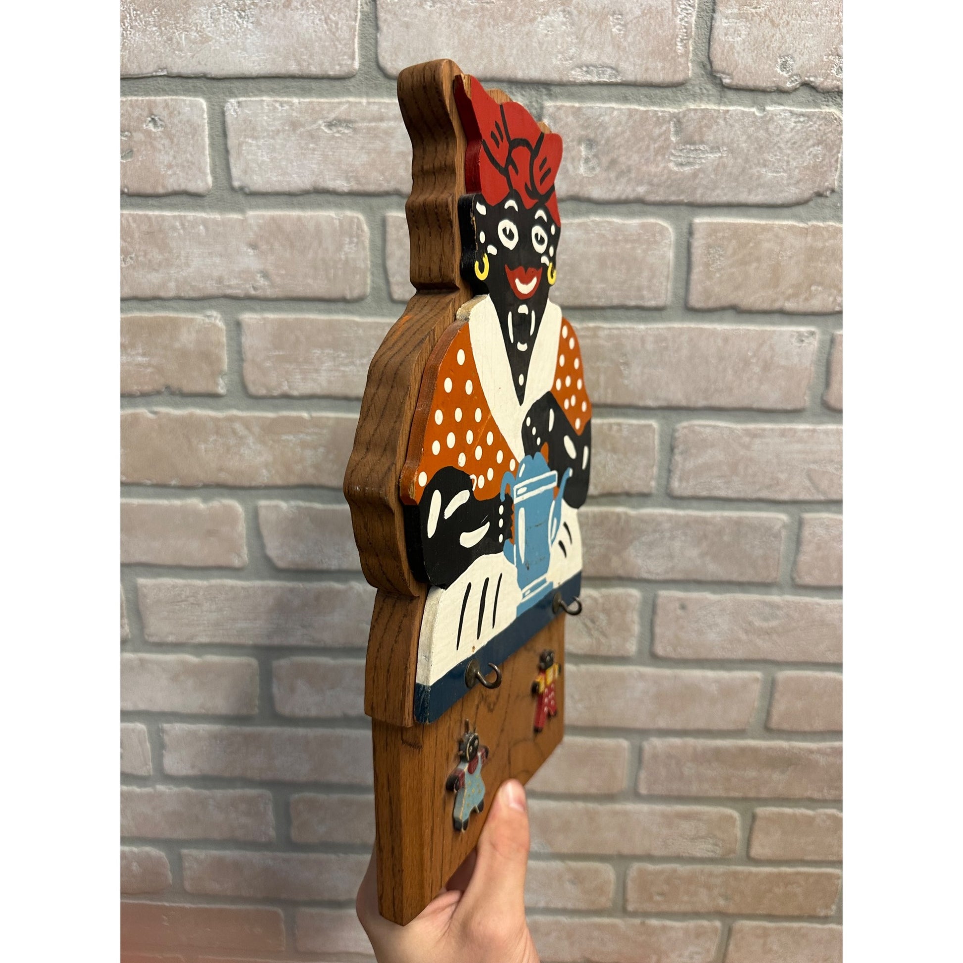 Vintage Black Americana Mammy Key Holder Hook Plaque Wooden Wall Decor