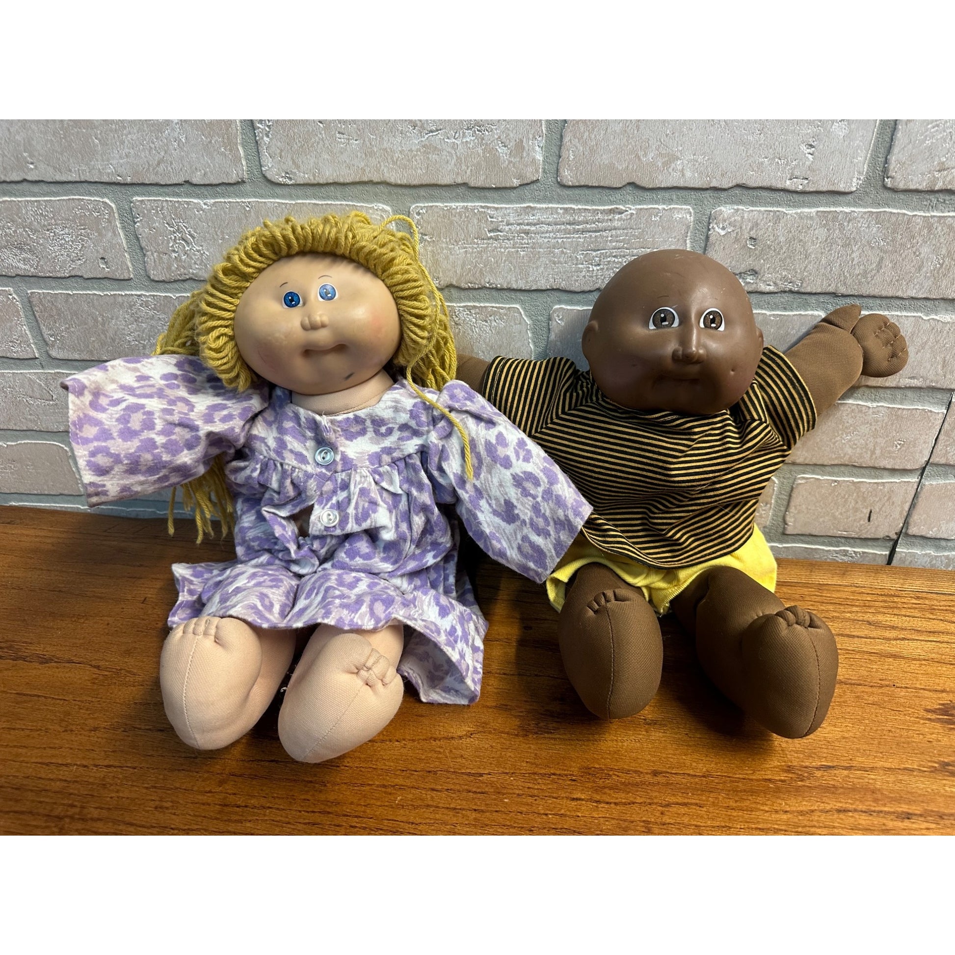 Vintage Cabbage Patch Kids Dolls 1980s Blonde & African American Bald - Used