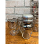 Vintage 1960s MCM Silver Banded Cocktail Shaker Bar Set 8pc Art Deco - Hocking?
