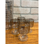 Vintage 1960s MCM Silver Banded Cocktail Shaker Bar Set 8pc Art Deco - Hocking?