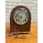 Vintage Wooden Body Mantle Clock Beehive Style With Metal Dial and Glass Dome Lid 1900's