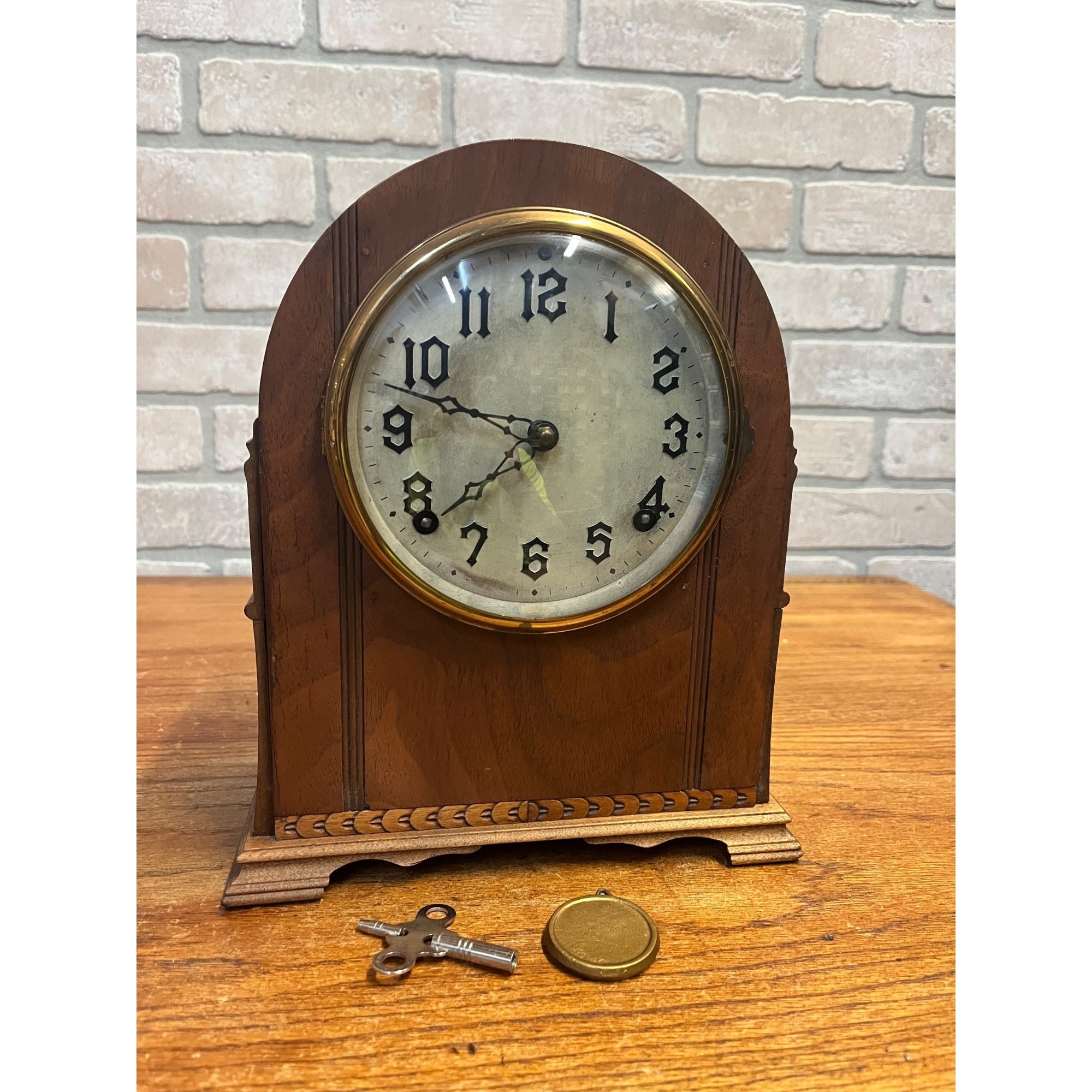 Vintage Wooden Body Mantle Clock Beehive Style With Metal Dial and Glass Dome Lid 1900's