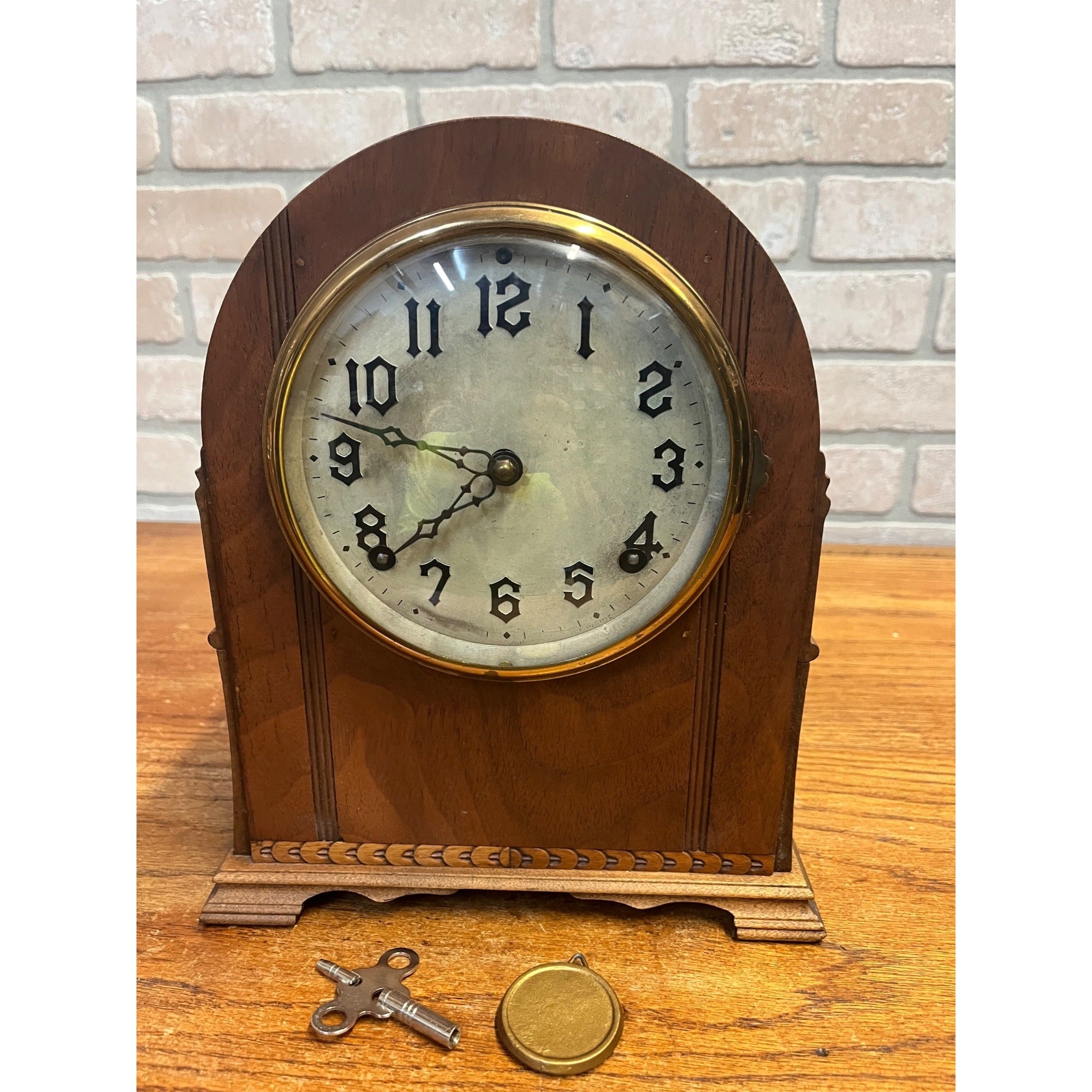 Vintage Wooden Body Mantle Clock Beehive Style With Metal Dial and Glass Dome Lid 1900's