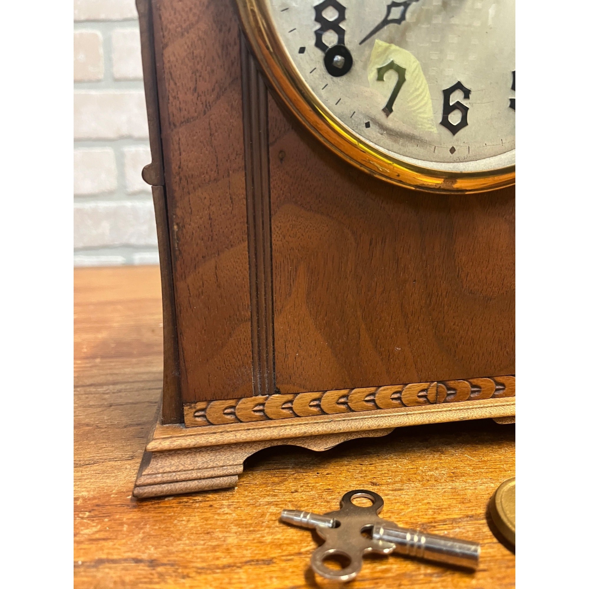Vintage Wooden Body Mantle Clock Beehive Style With Metal Dial and Glass Dome Lid 1900's