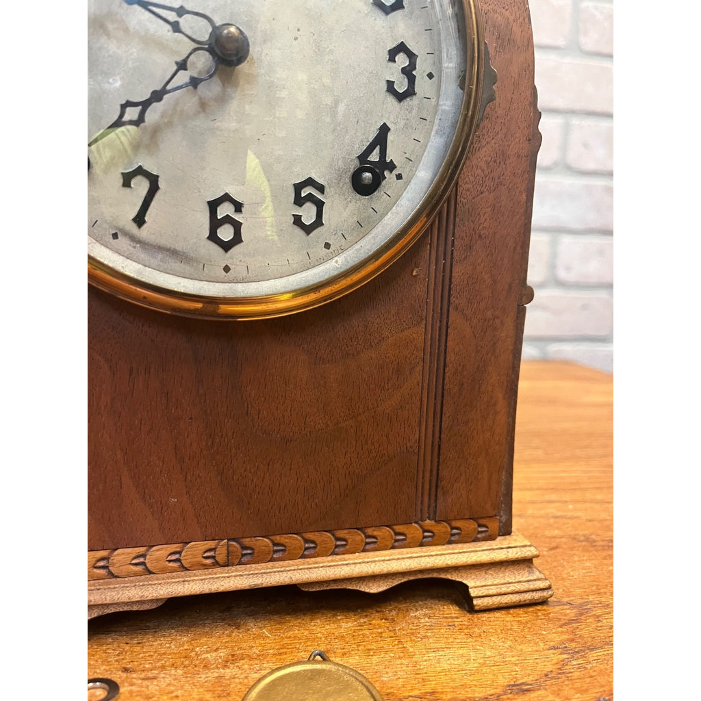 Vintage Wooden Body Mantle Clock Beehive Style With Metal Dial and Glass Dome Lid 1900's