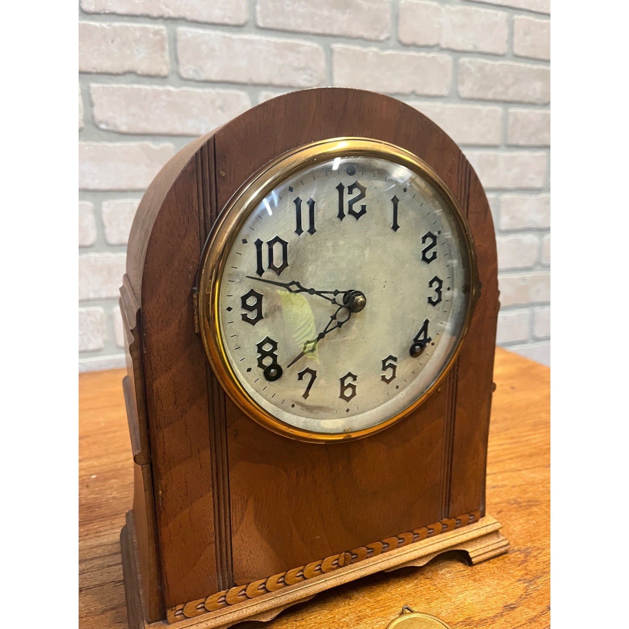 Vintage Wooden Body Mantle Clock Beehive Style With Metal Dial and Glass Dome Lid 1900's