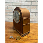 Vintage Wooden Body Mantle Clock Beehive Style With Metal Dial and Glass Dome Lid 1900's