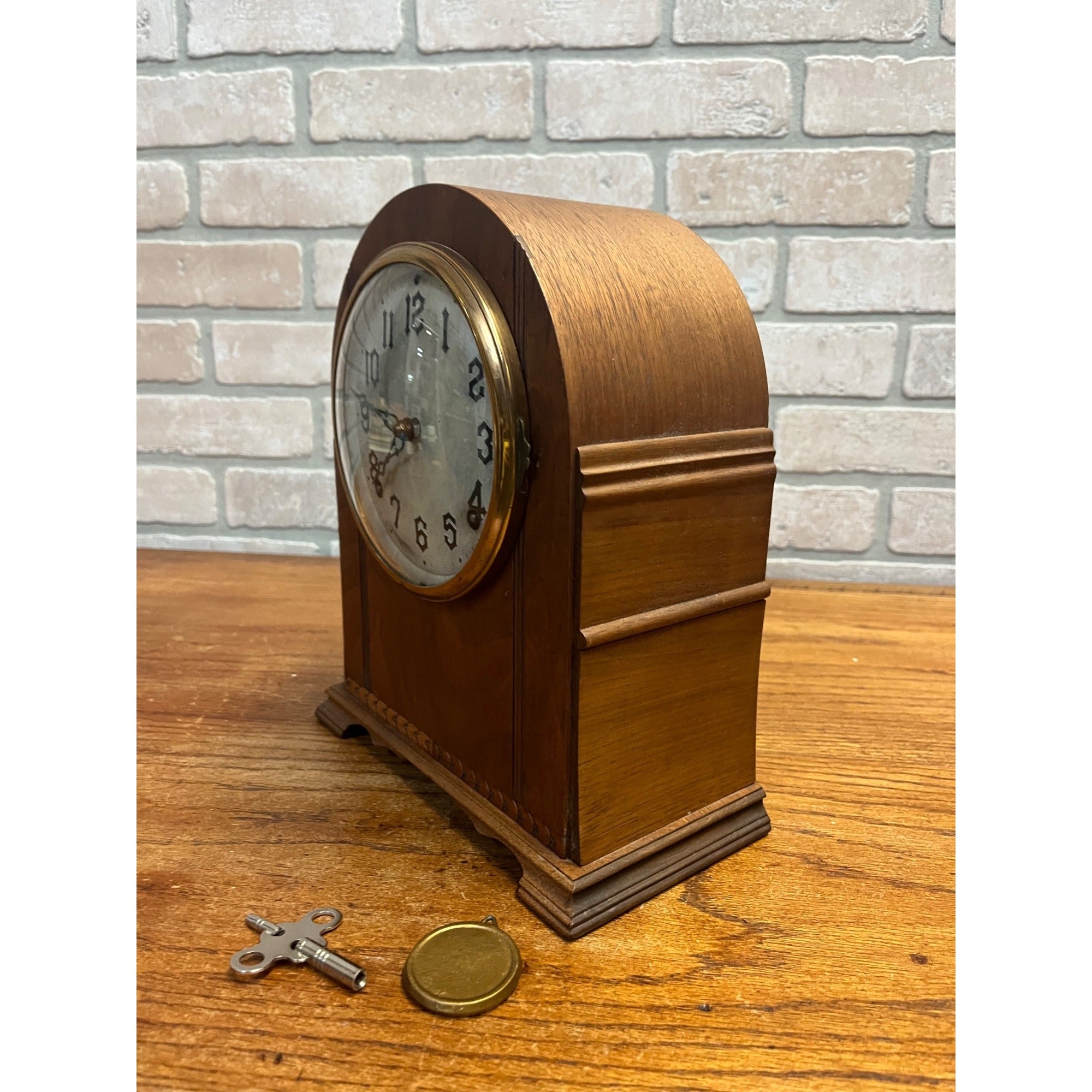 Vintage Wooden Body Mantle Clock Beehive Style With Metal Dial and Glass Dome Lid 1900's