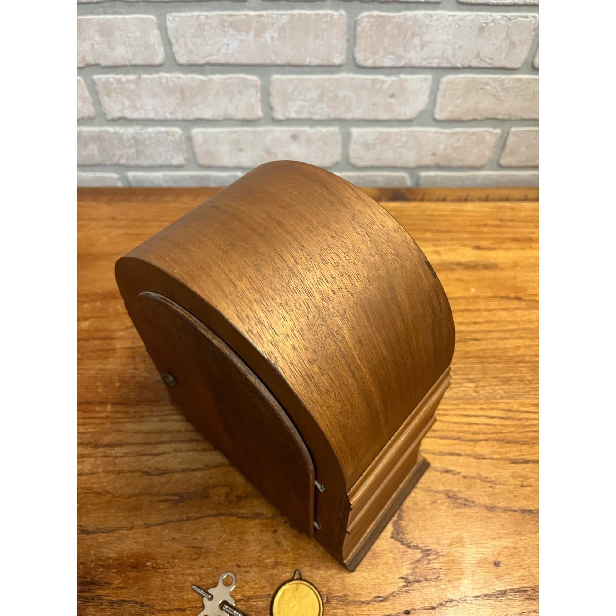 Vintage Wooden Body Mantle Clock Beehive Style With Metal Dial and Glass Dome Lid 1900's