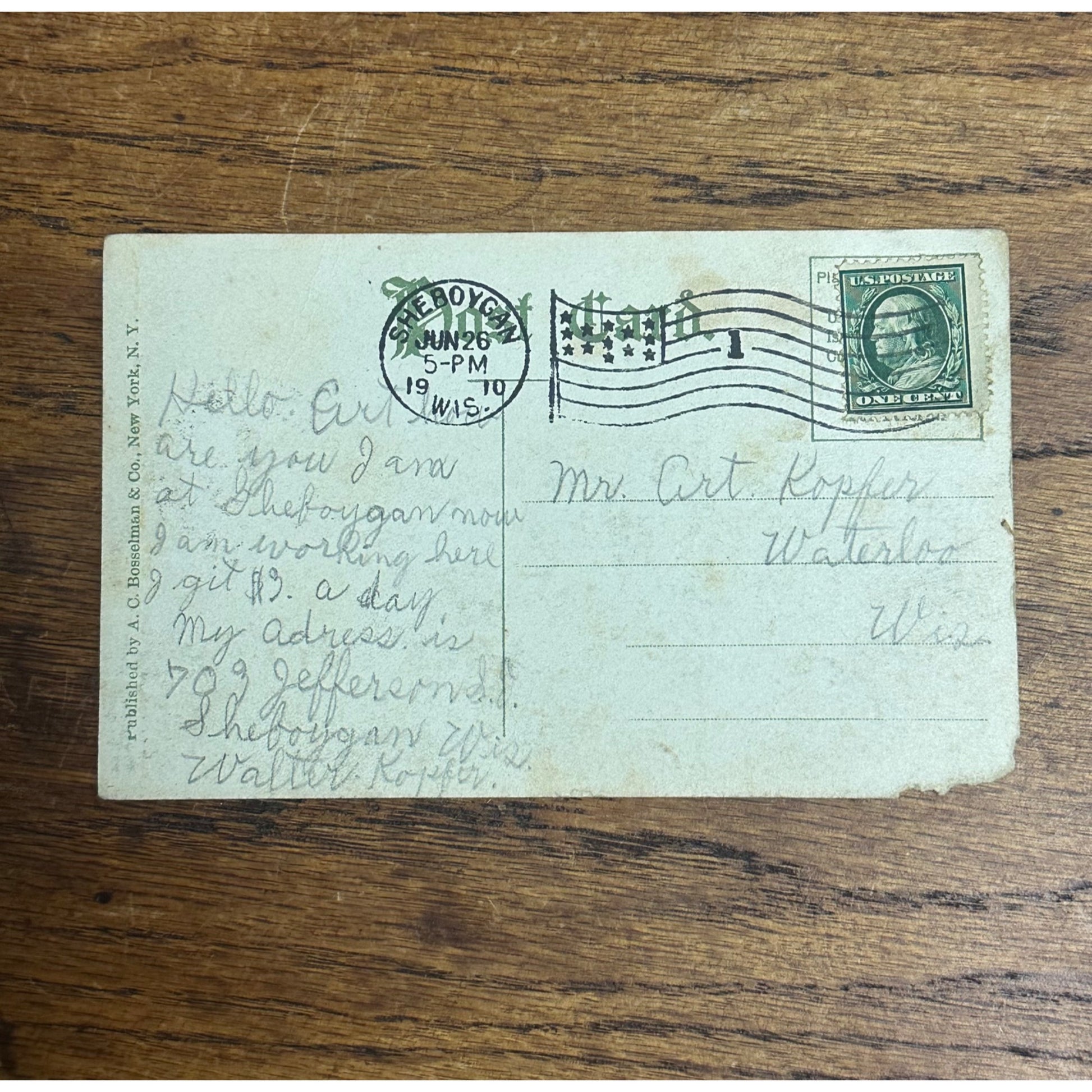 Vintage Postcard View of North Eighth Street Sheboygan Wisconsin WI 1910