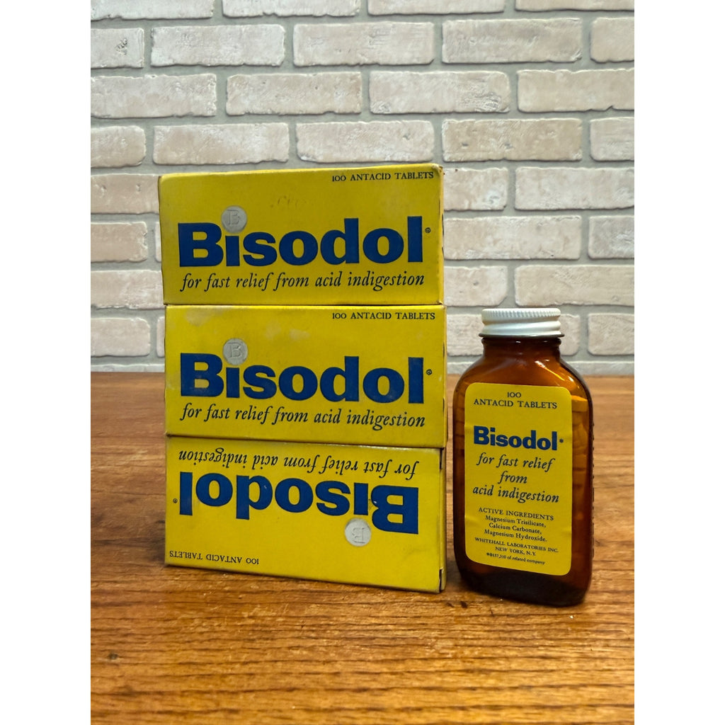 Vtg Full Box Lot of 3 Bisodol Stomach 100 Antacid Tablets Pharmacy NOS Drug Store