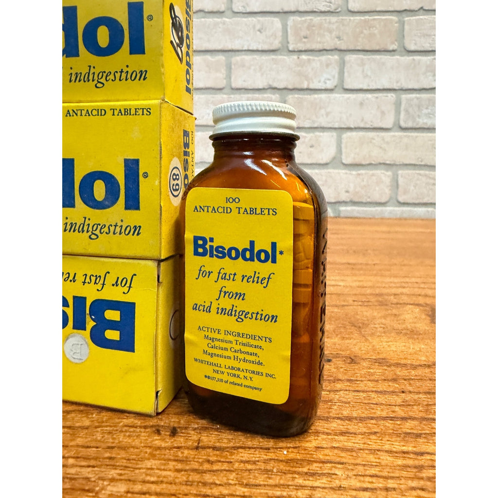 Vtg Full Box Lot of 3 Bisodol Stomach 100 Antacid Tablets Pharmacy NOS Drug Store
