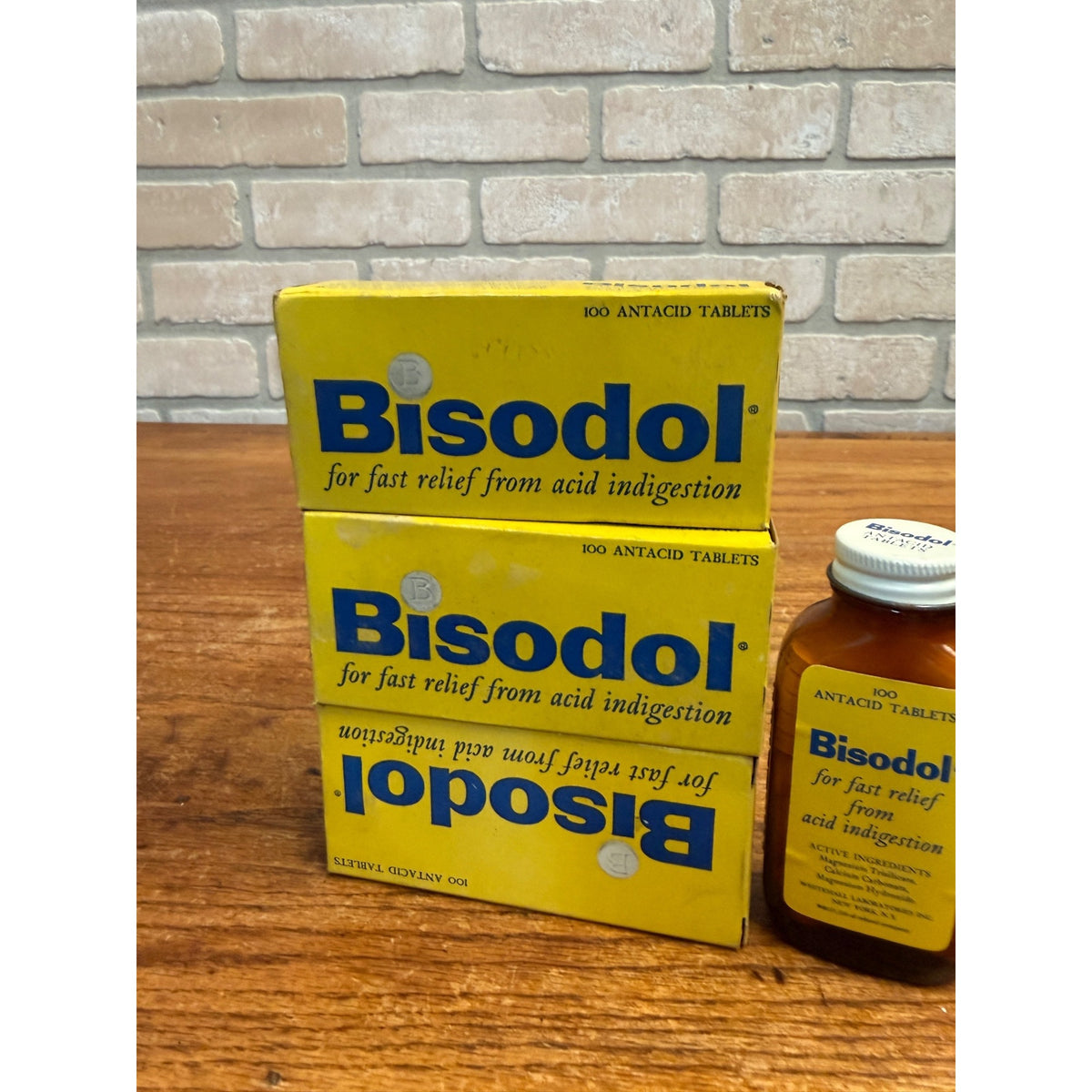 Vtg Full Box Lot of 3 Bisodol Stomach 100 Antacid Tablets Pharmacy NOS Drug Store