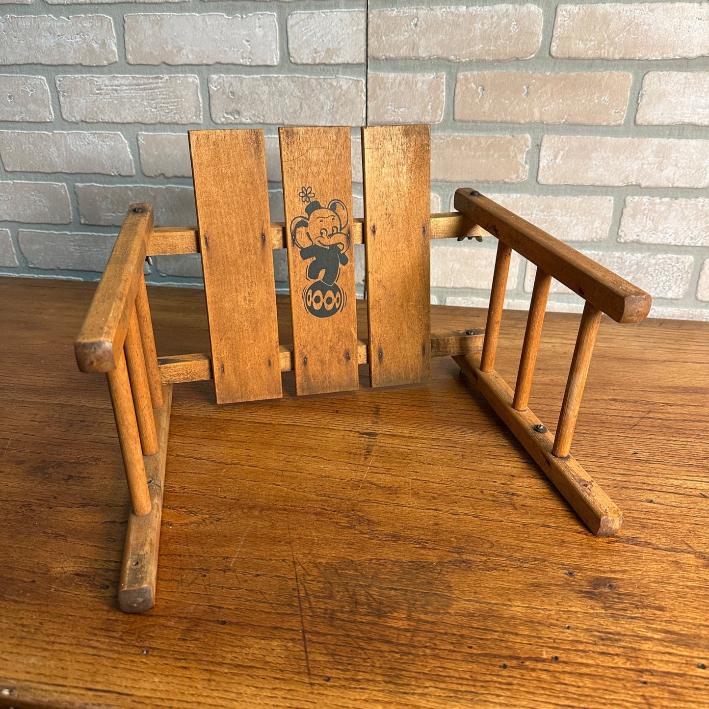 Vintage Antique Wood Child Seat Back Push Sled Chair Railing Toddler