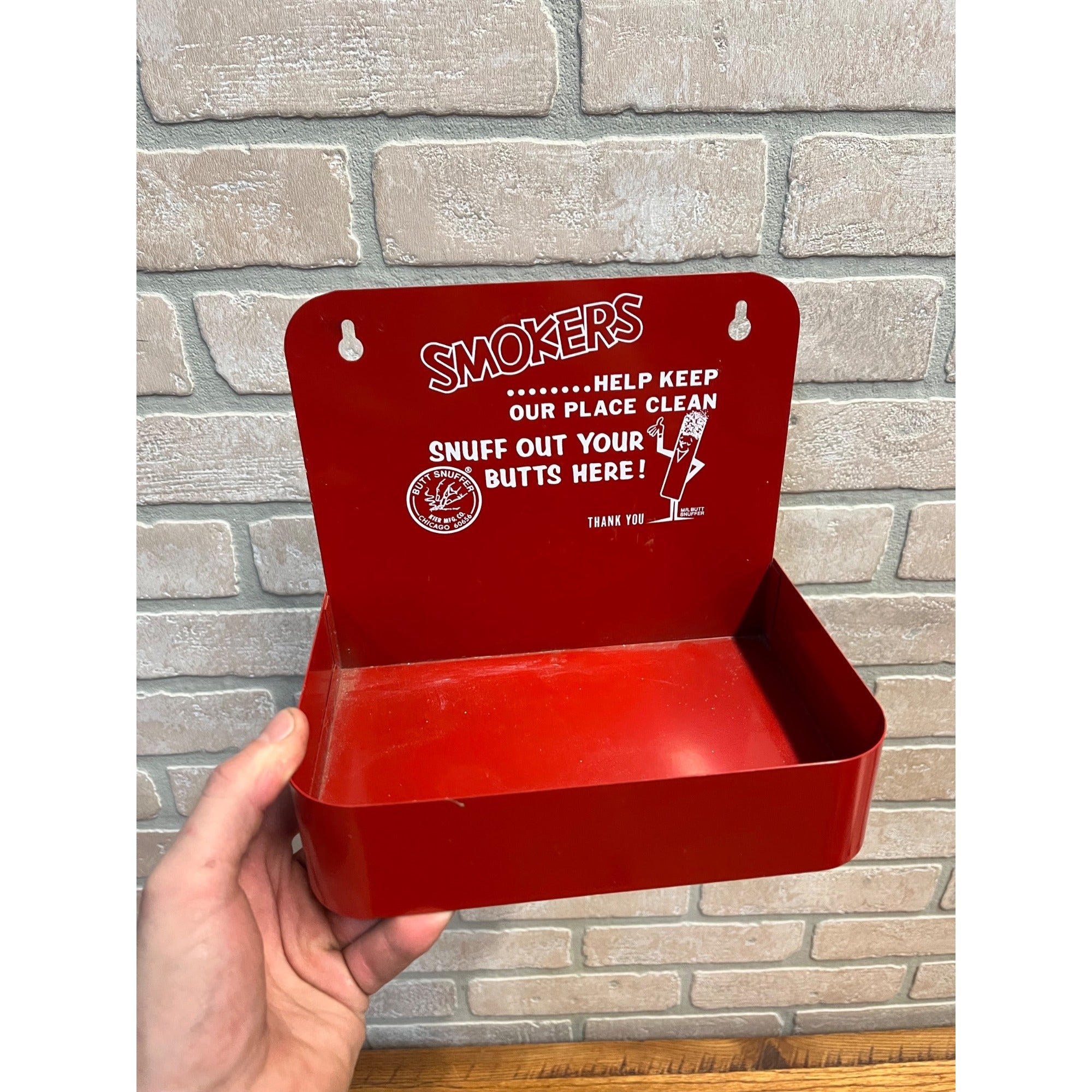 Vintage 1960s Mr. Butt Snuffer Smokers Red Hanging Ashtray Sign