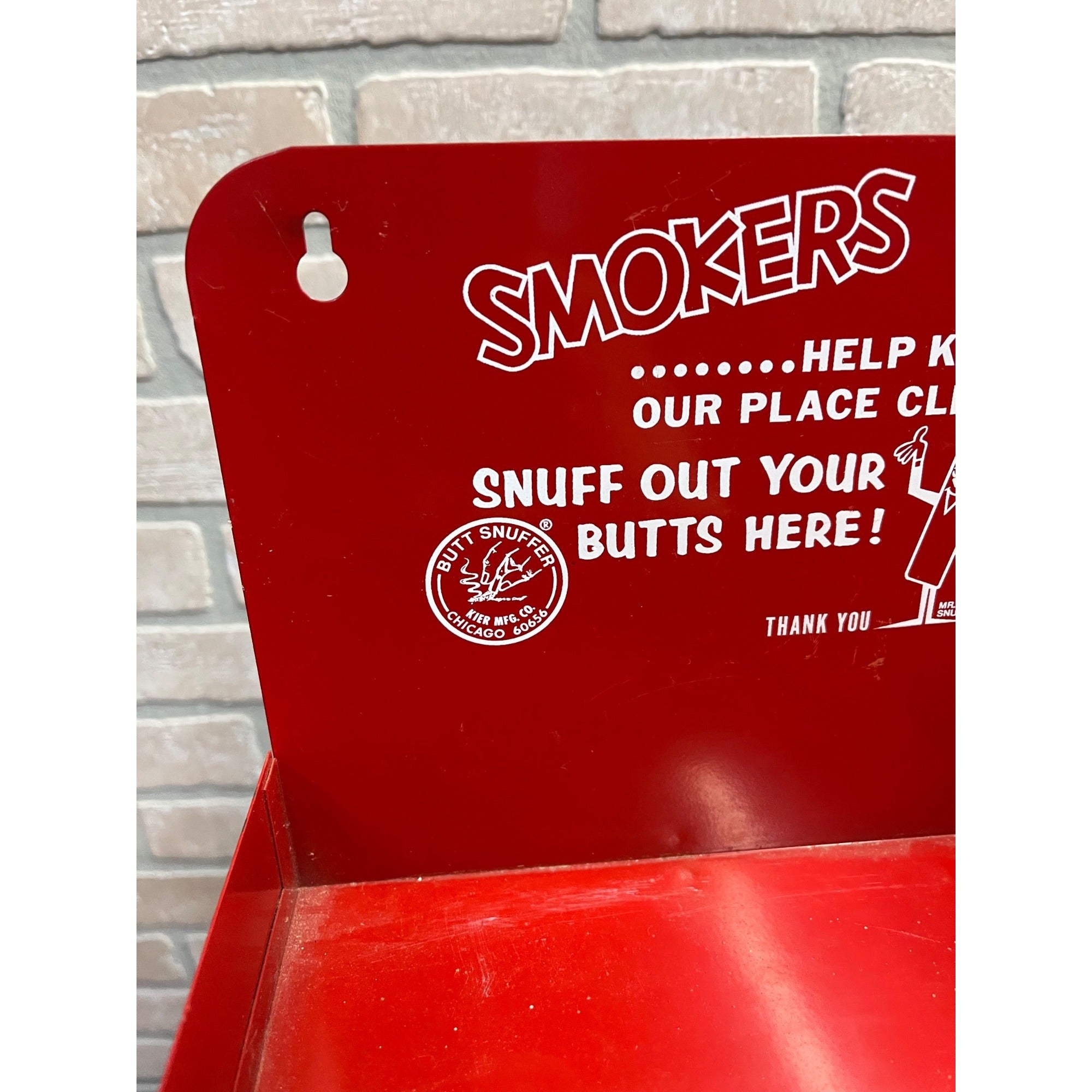 Vintage 1960s Mr. Butt Snuffer Smokers Red Hanging Ashtray Sign