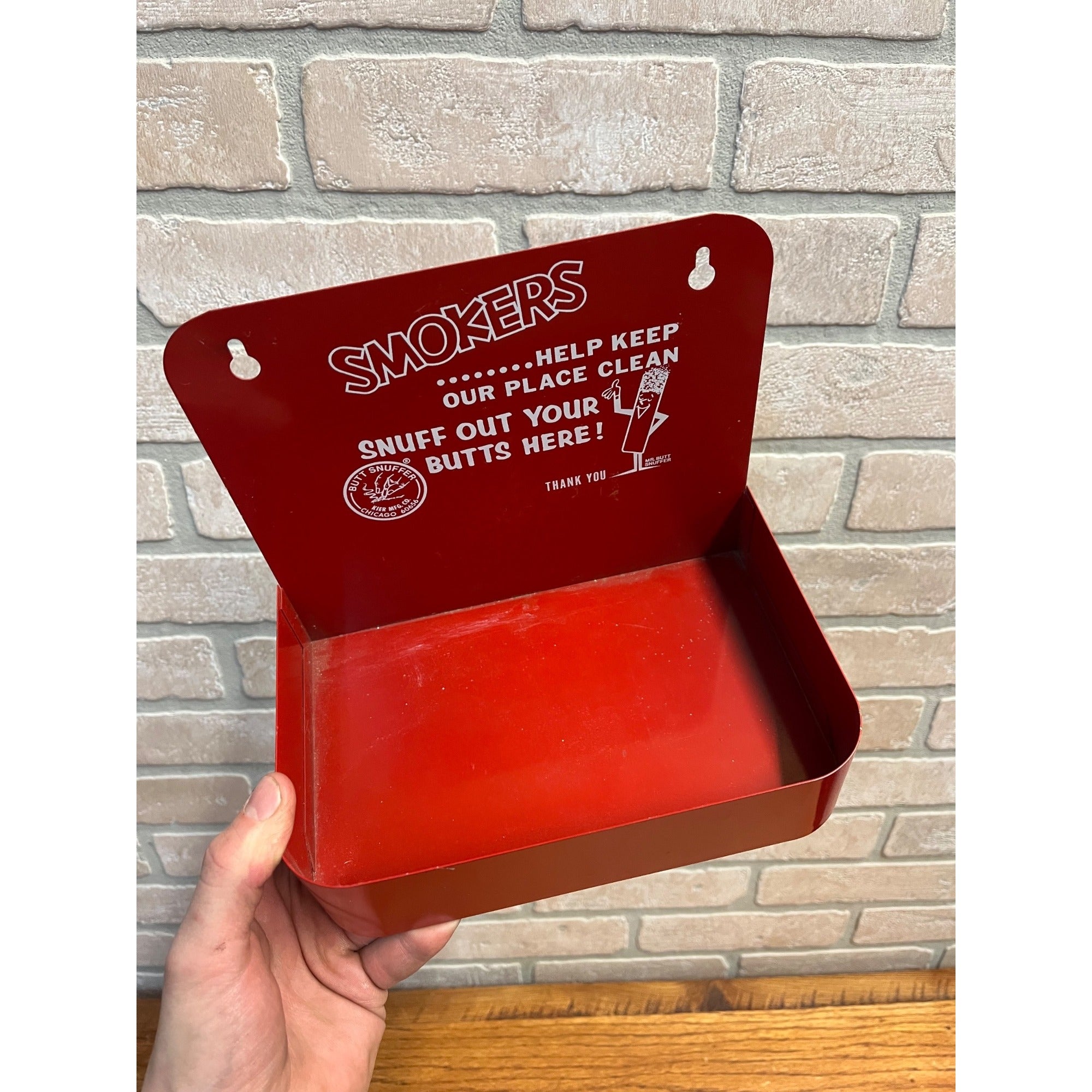 Vintage 1960s Mr. Butt Snuffer Smokers Red Hanging Ashtray Sign