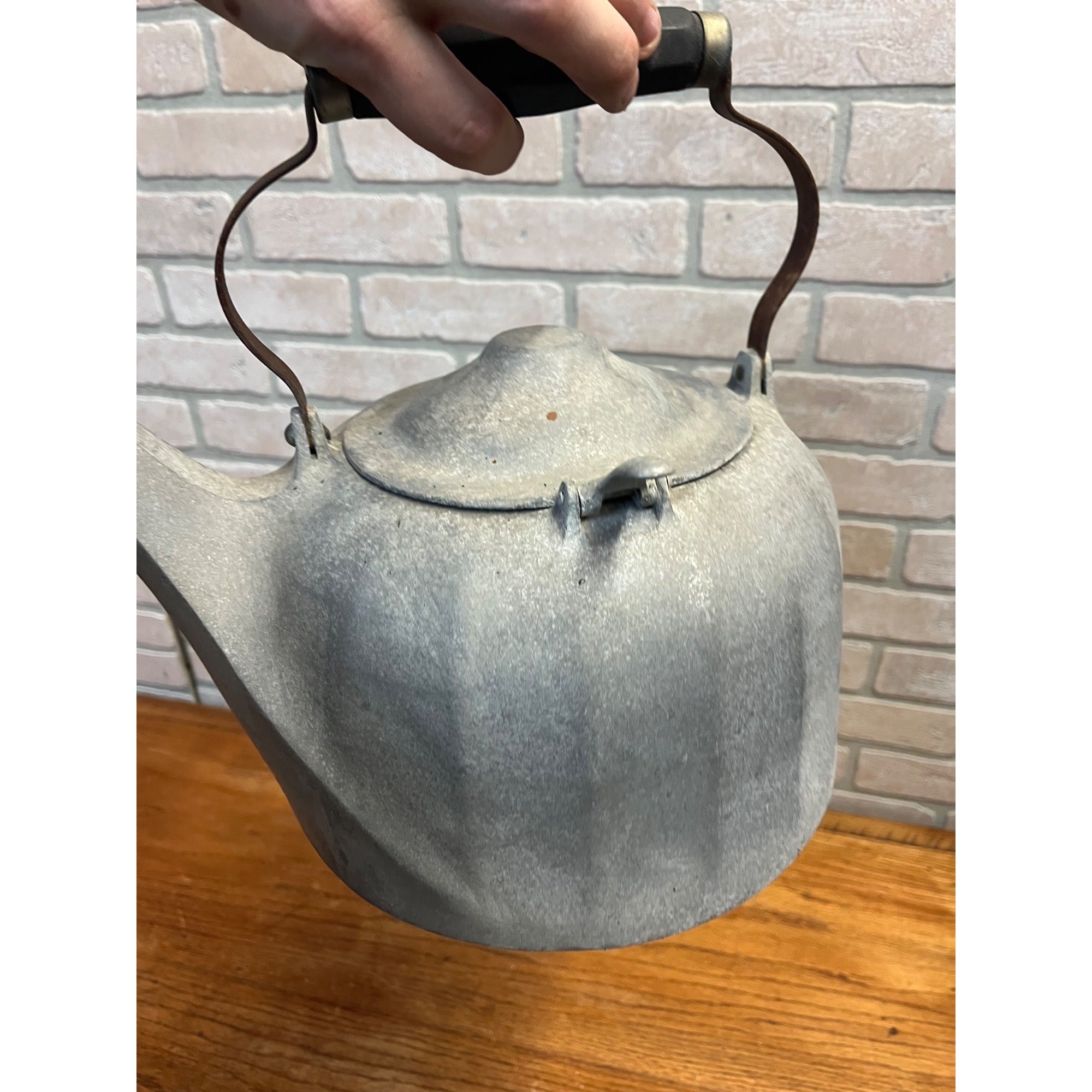 Vintage Wagner Ware Sidney O 6qt Colonial Tea Kettle Aluminum Wooden Handle