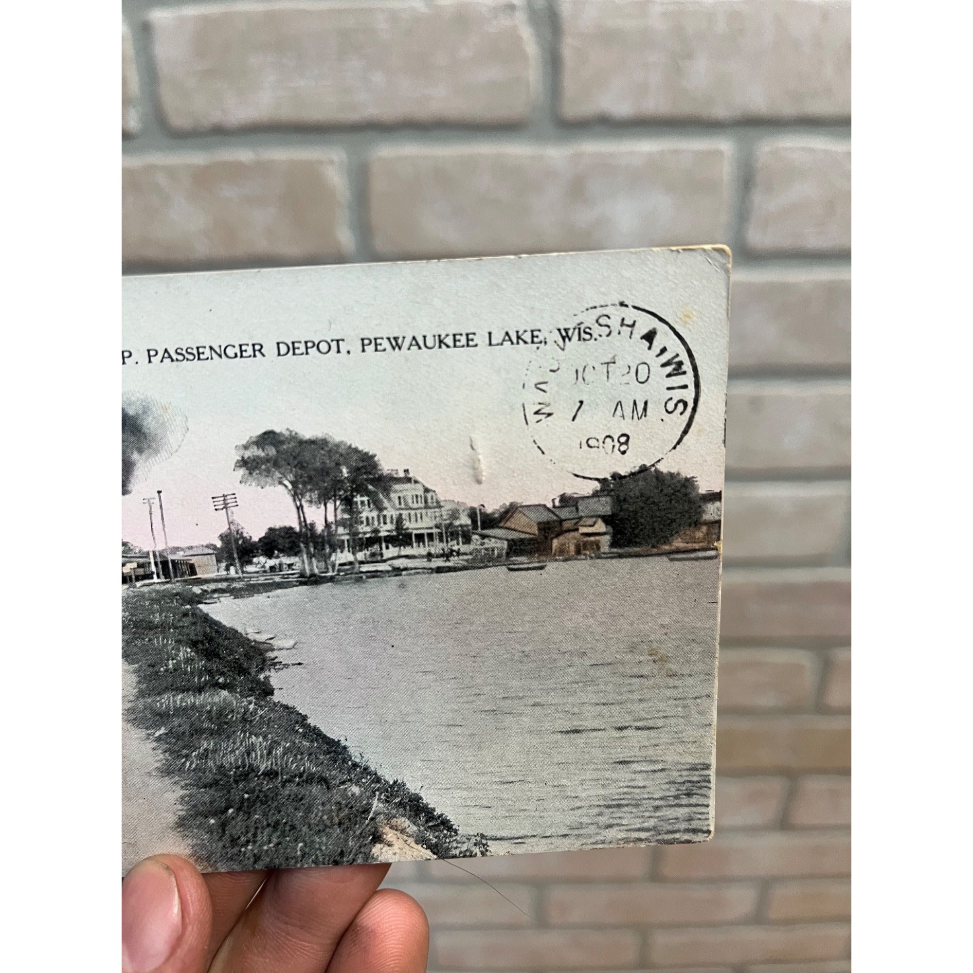 Wisconsin, WI, Pewaukee Lake, C M & St P Passenger Depot Early Postcard