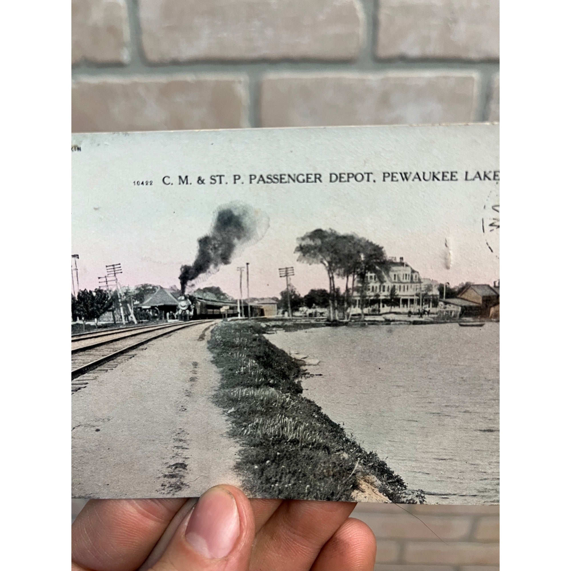 Wisconsin, WI, Pewaukee Lake, C M & St P Passenger Depot Early Postcard