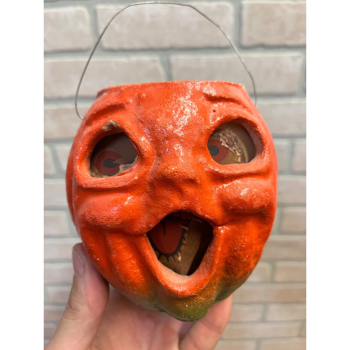 Vintage 1950s Halloween Paper Mache Jack o' Lantern JOL Choir Boy Small 4" Pulp