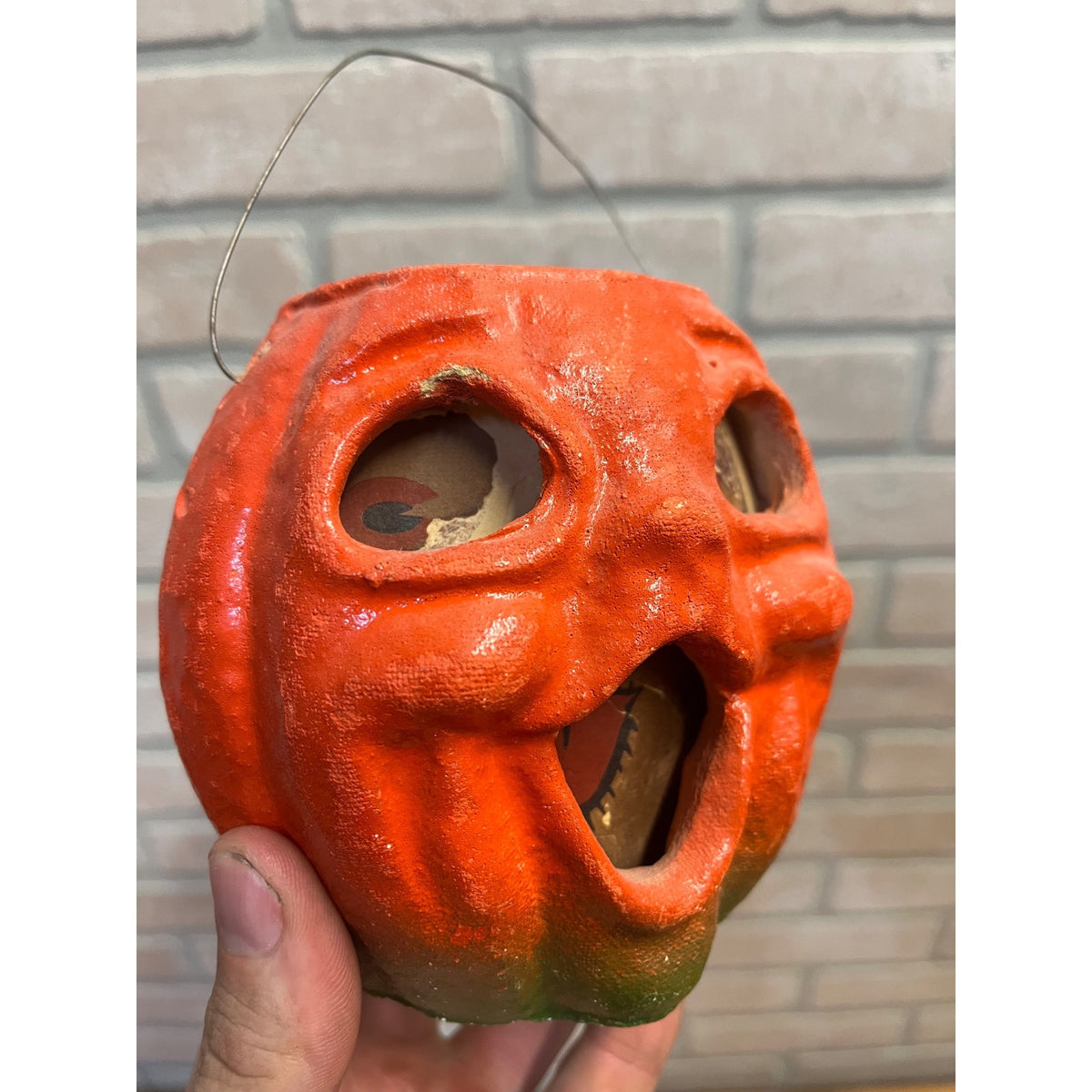 Vintage 1950s Halloween Paper Mache Jack o' Lantern JOL Choir Boy Small 4" Pulp